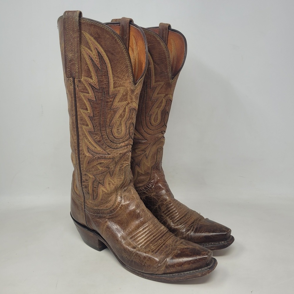 Lucchese 1883 Boots 5.5B Brown Leather Western Snip Toe Cowgirl Rodeo